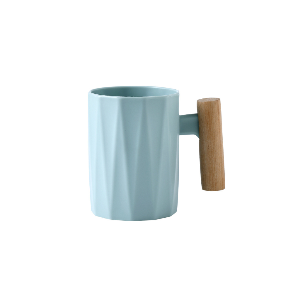 Simple wooden handle ceramic cup