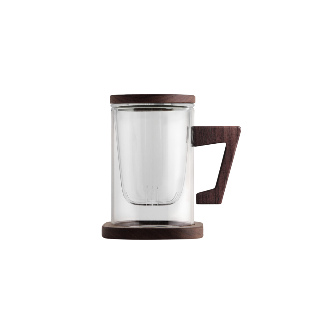 Wooden cover borosilicate glass coffee cup