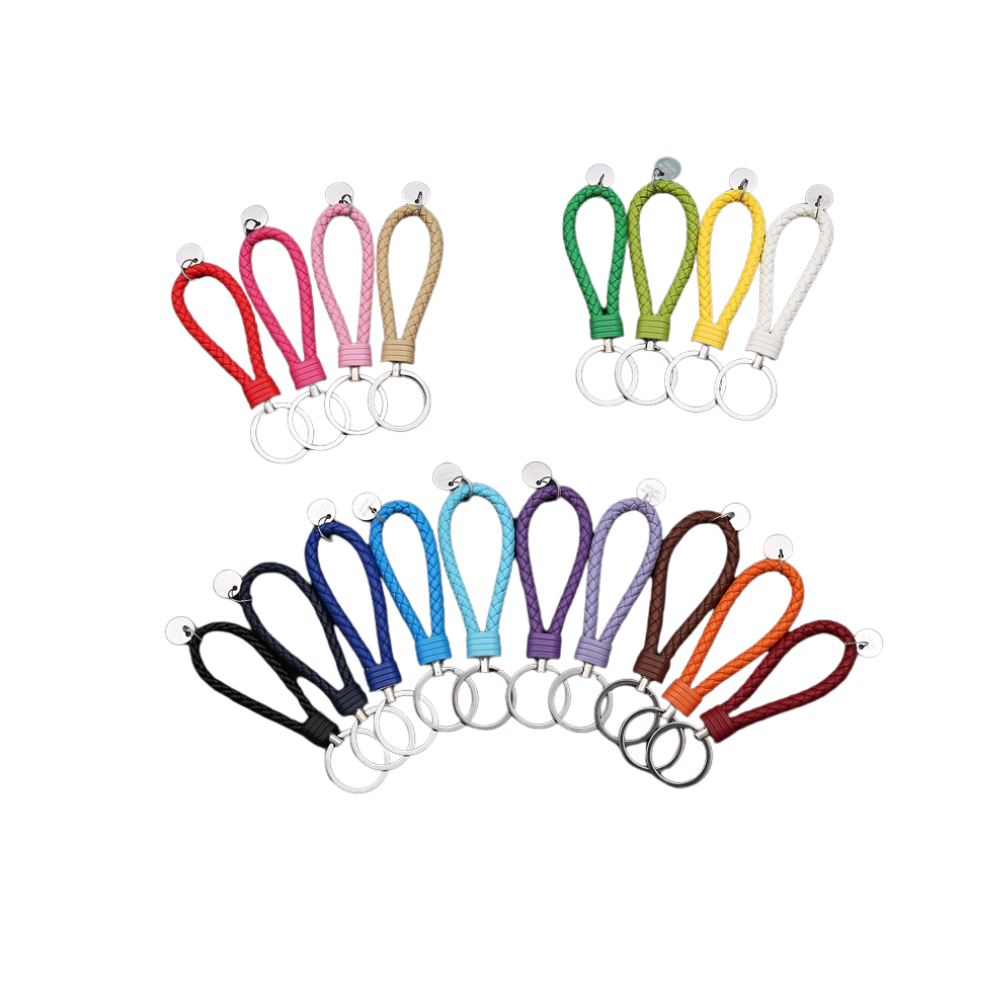 Braided leather cord keychain