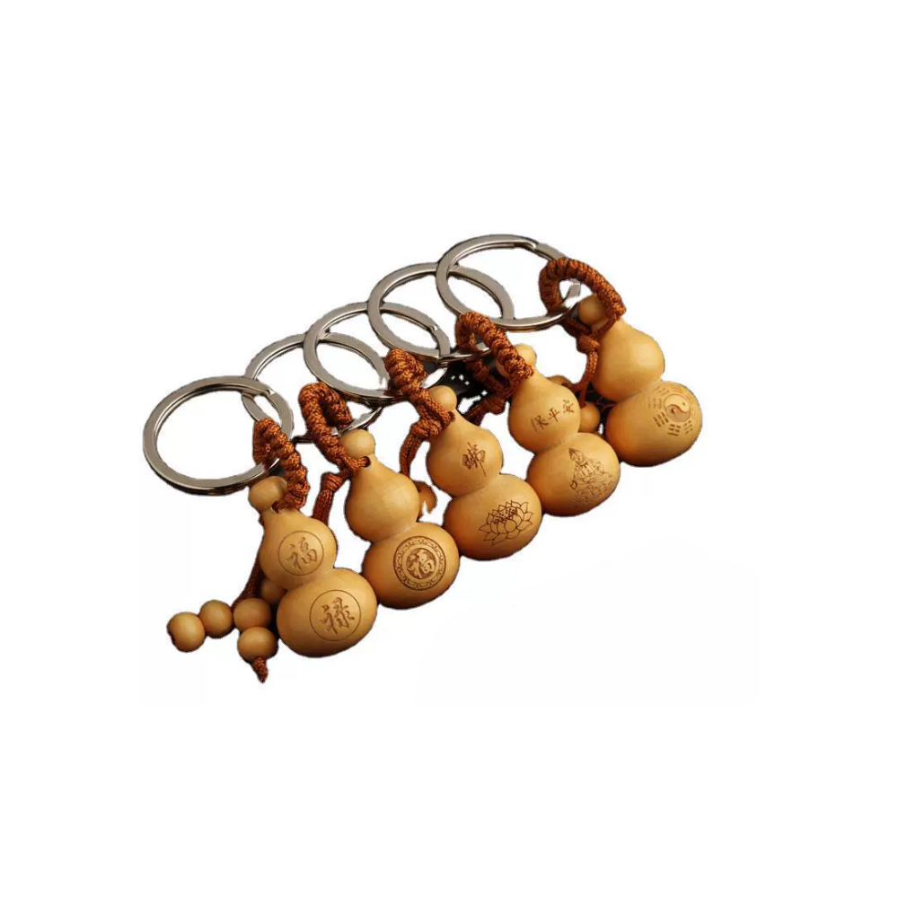 peach wood fortune gourd keychain