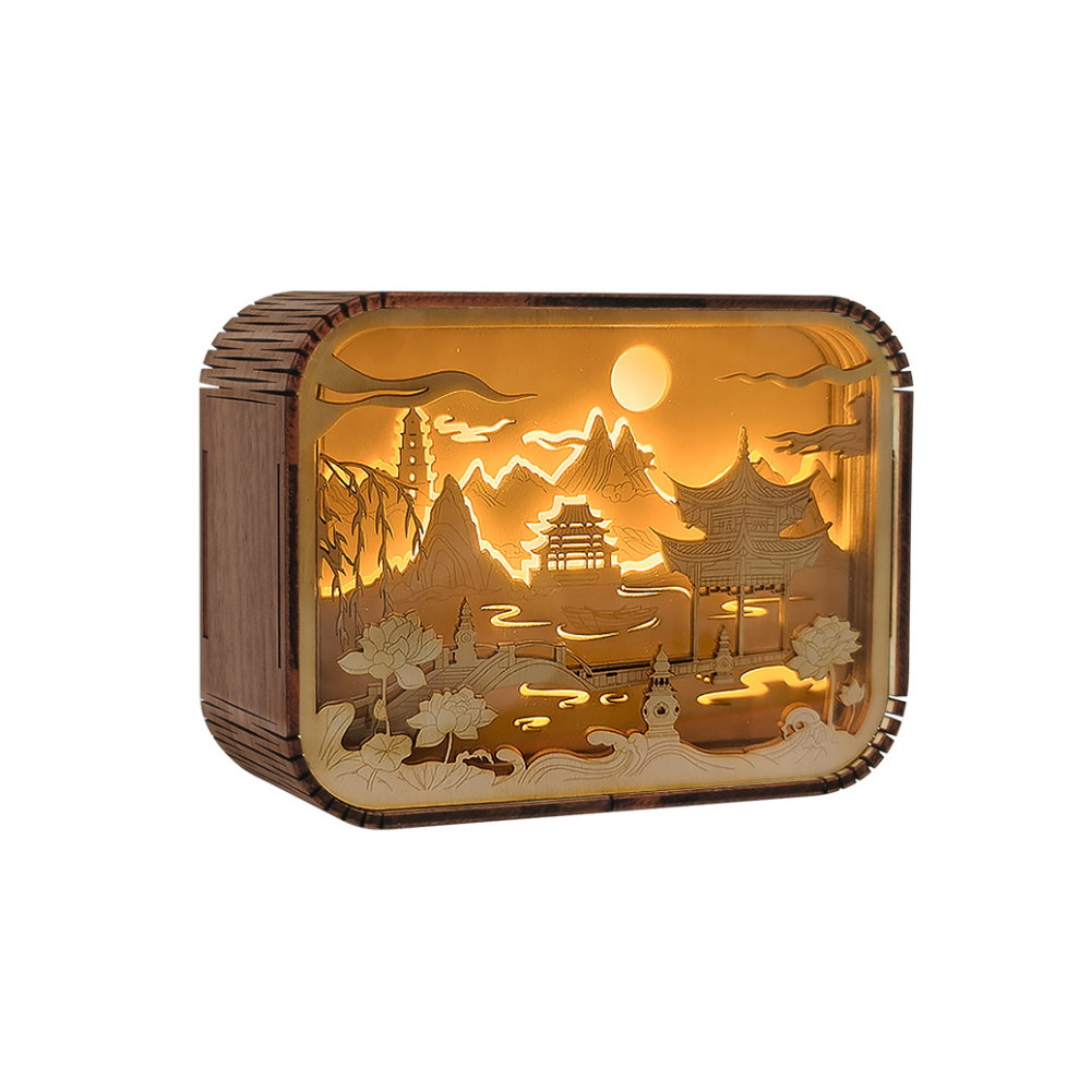 Three-dimensional wood carving lamp