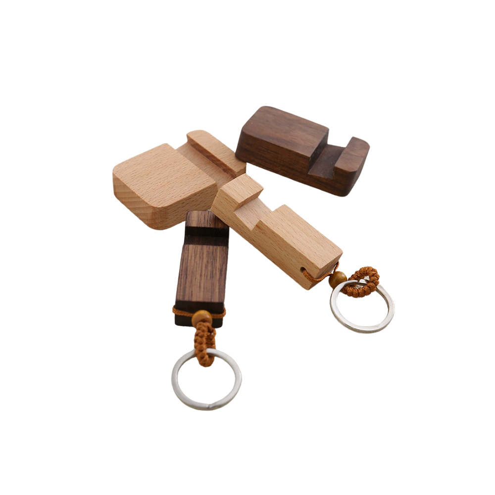 Wooden phone stand key chain